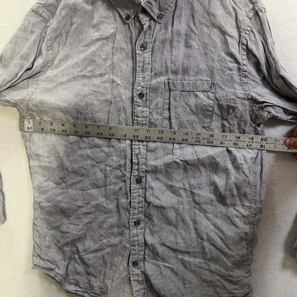 Banana Republic Shirt Men's Medium Gray Linen Button Down Long Sleeve Camden Fit